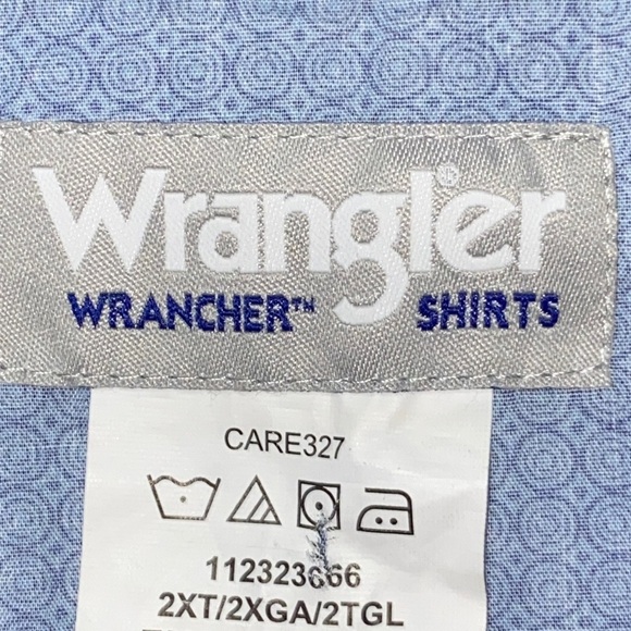 WRANGLER WRANCHER MENS SIZE 2XT(Tall)PEARL SNAP BUTTONS BLUE CIRCLE DESIGN SHIRT - Picture 3 of 12